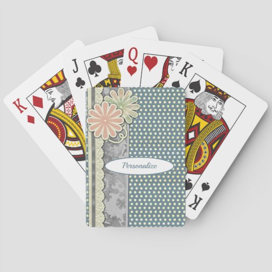  blauwe witte poolpunts bloemen personaliseren pokerkaarten (Achterkant)