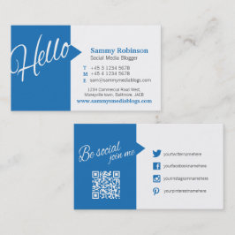 Blauwe witte quote sociale media en QR-code Visitekaartje
