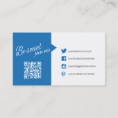 Blauwe witte quote sociale media en QR-code Visitekaartje (Achterkant)