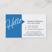 Blauwe witte quote sociale media en QR-code Visitekaartje (Voorkant)