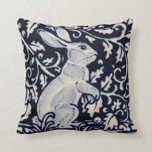 Blauwe witte rabbijn Hare Bunny Chinoiserie Kussen