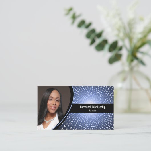 Blauwe witte randnummers Aangepaste foto QR-code Visitekaartje (Staand voorkant)