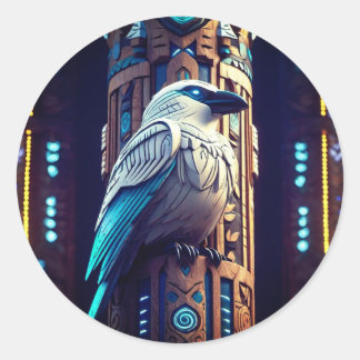 Blauwe Witte Raven 2 Ronde Sticker