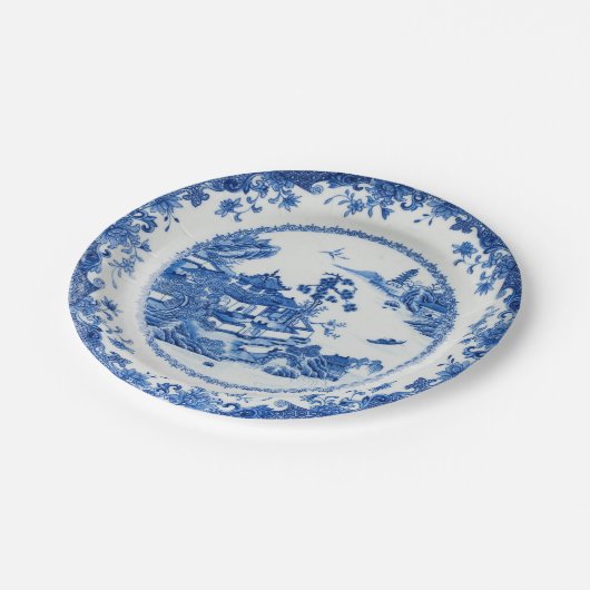 Blauwe witte rode rode vlek papieren bordje (Gekanteld)