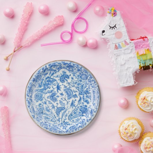 Blauwe witte rode vleugje porseleinen papieren bordje (Feest)