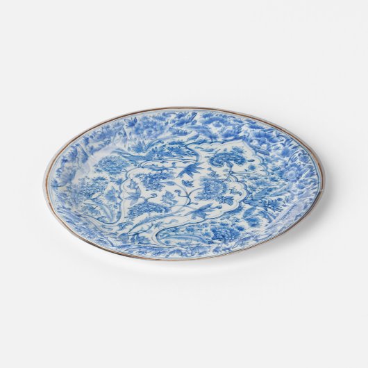 Blauwe witte rode vleugje porseleinen papieren bordje (Gekanteld)