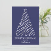 Blauwe witte rotsboom voor kerstavond feestdagenkaart (Staand voorkant)