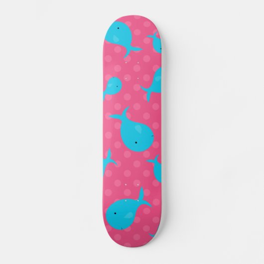 Blauwe witte roze poka-stippen skateboard (Voorkant)