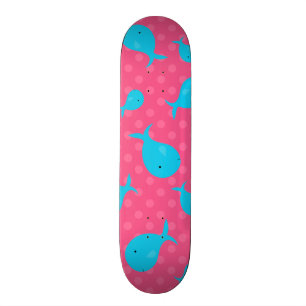 Blauwe witte roze poka-stippen skateboard