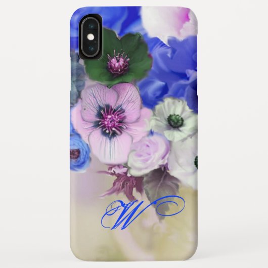 BLAUWE WITTE ROZEN EN ANEMONEBLOEMEN MONOGRAAM Case-Mate iPhone CASE (Achterkant)