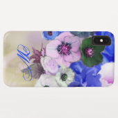 BLAUWE WITTE ROZEN EN ANEMONEBLOEMEN MONOGRAAM Case-Mate iPhone CASE (Achterkant (horizontaal))