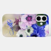 BLAUWE WITTE ROZEN EN ANEMONEBLOEMEN MONOGRAM Case-Mate iPhone CASE (Achterkant (horizontaal))