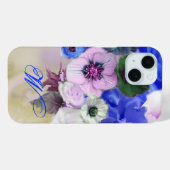 BLAUWE WITTE ROZEN EN ANEMONEBLOEMEN MONOGRAM Case-Mate iPhone CASE (Achterkant (horizontaal))