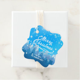 Blauwe witte sneeuw vreedzame boskerst bedankjes labels