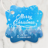 Blauwe witte sneeuw vreedzame boskerst bedankjes labels (Voorkant)