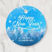 Blauwe witte sneeuw vreedzame boskerst bedankjes labels (Achterkant)