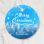 Blauwe witte sneeuw vreedzame boskerst bedankjes labels (Voorkant)