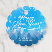 Blauwe witte sneeuw vreedzame boskerst bedankjes labels (Achterkant)