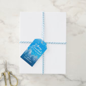 Blauwe witte sneeuw vreedzame boskerst cadeaulabel (Met Touw)
