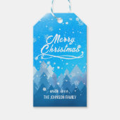 Blauwe witte sneeuw vreedzame boskerst cadeaulabel (Voorkant)