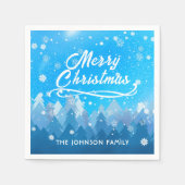 Blauwe witte sneeuw vreedzame boskerst servet (Voorkant)