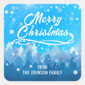 Blauwe witte sneeuw vreedzame boskerst vierkante sticker (Voorkant)