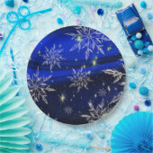 Blauwe witte sneeuwsneeuw voor kerstmis feestdagen papieren bordje (Feest)