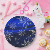 Blauwe witte sneeuwsneeuw voor kerstmis feestdagen papieren bordje (Feest)