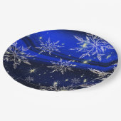 Blauwe witte sneeuwsneeuw voor kerstmis feestdagen papieren bordje (Gekanteld)