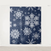 Blauwe witte sneeuwvlok met kerstachtergrond  wandkleed (Voorkant)