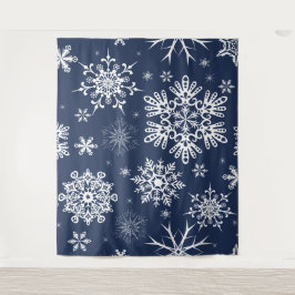 Blauwe witte sneeuwvlok met kerstachtergrond  wandkleed