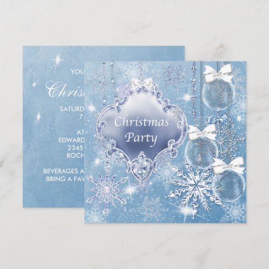 Blauwe Witte Sneeuwvlokken Kerstfeest Kaart (Voorkant / Achterkant)