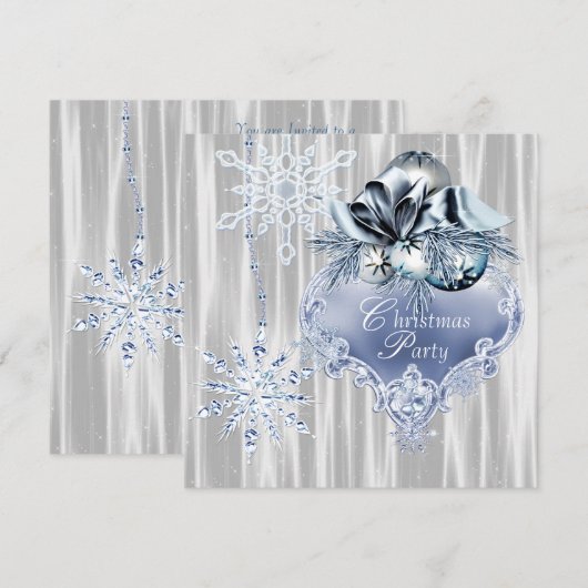 Blauwe Witte Sneeuwvlokken Kerstfeest Kaart (Voorkant / Achterkant)