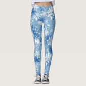 Blauwe witte sneeuwvlokken kerstmis leggings (Voorkant)