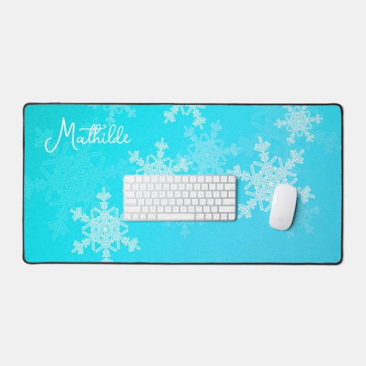 Blauwe Witte Sneeuwvlokken Minimalistische Kerst N Bureaumat (Keyboard & Muis)