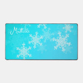 Blauwe Witte Sneeuwvlokken Minimalistische Kerst N Bureaumat (Voorkant)