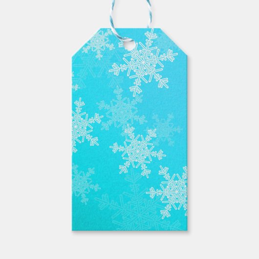 Blauwe Witte Sneeuwvlokken Minimalistische Kerstmi Cadeaulabel (Voorkant)