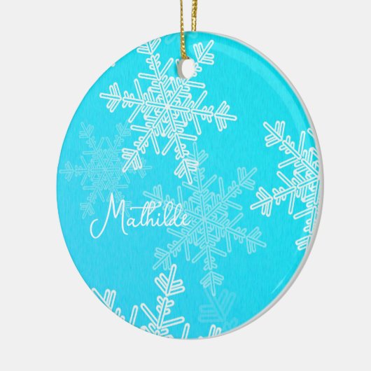 Blauwe Witte Sneeuwvlokken Minimalistische Kerstmi Keramisch Ornament (Links)
