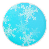 Blauwe Witte Sneeuwvlokken Minimalistische Kerstmi Keramische Knop (Voorkant)