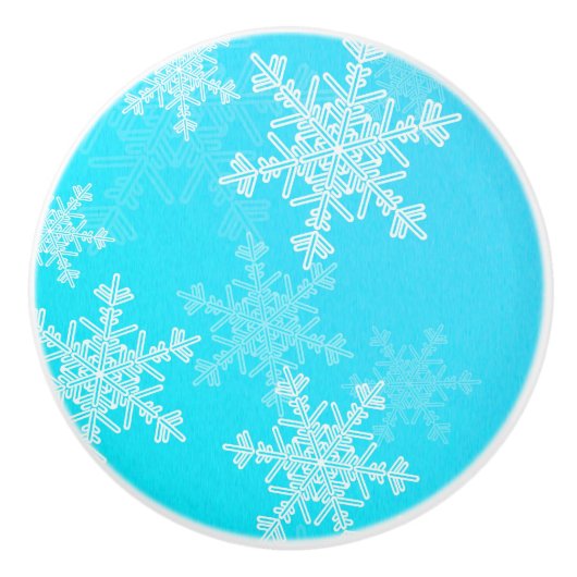 Blauwe Witte Sneeuwvlokken Minimalistische Kerstmi Keramische Knop (Voorkant)