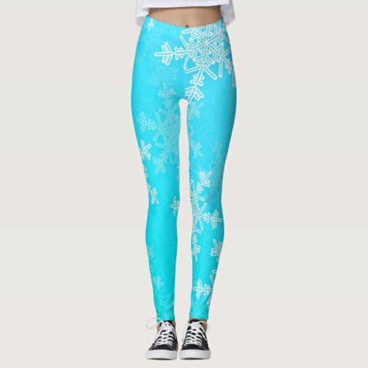 Blauwe Witte Sneeuwvlokken Minimalistische Kerstmi Leggings (Voorkant)