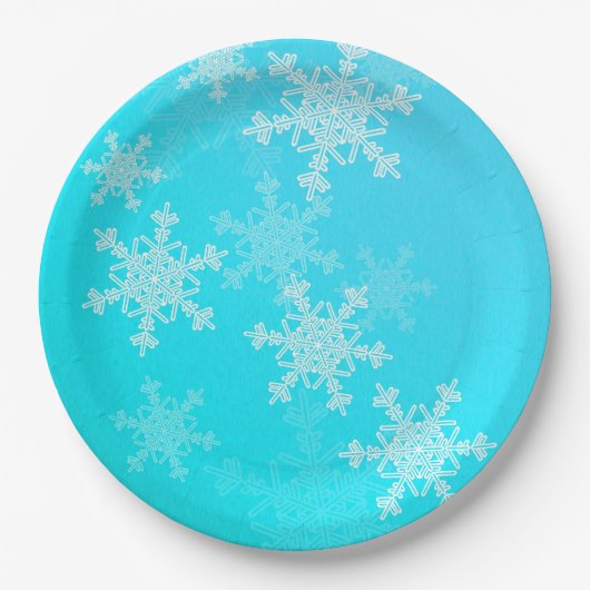 Blauwe Witte Sneeuwvlokken Minimalistische Kerstmi Papieren Bordje (Voorkant)