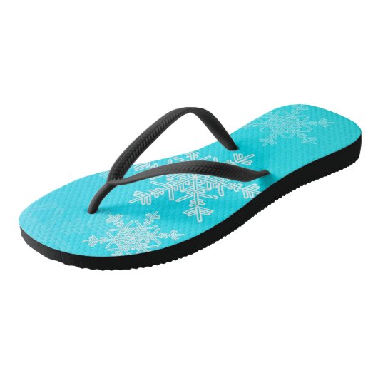 Blauwe Witte Sneeuwvlokken Minimalistische Kerstmi Teenslippers (Schuin)