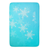 Blauwe witte sneeuwvlokken Minimalistische kerstna Badmat (Voorkant Verticaal)