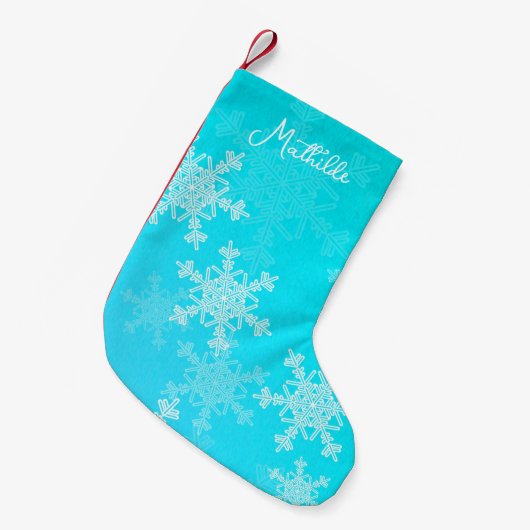 Blauwe witte sneeuwvlokken Minimalistische kerstna Kleine Kerstsok (Voorkant (Hangend))