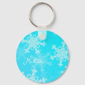 Blauwe witte sneeuwvlokken Minimalistische kerstna Sleutelhanger (Voorkant)