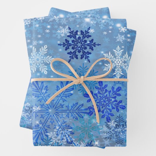 Blauwe witte sneeuwvlokken Ontwerpverlooppapierset Inpakpapier Vel (In situ)