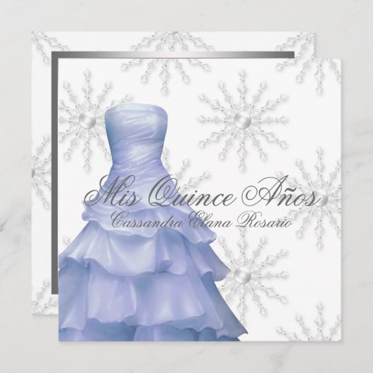 Blauwe Witte Sneeuwvlokken Quinceanera Kaart (Voorkant / Achterkant)