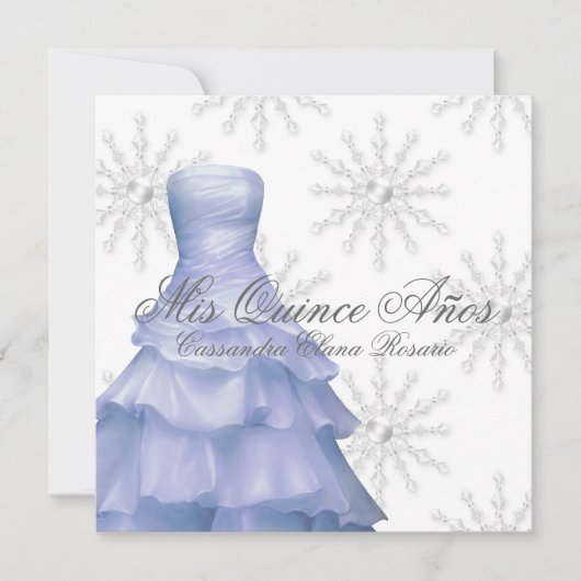 Blauwe Witte Sneeuwvlokken Quinceanera Kaart (Voorkant)