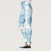 Blauwe witte sneeuwvlokpatroon leggings (Links)